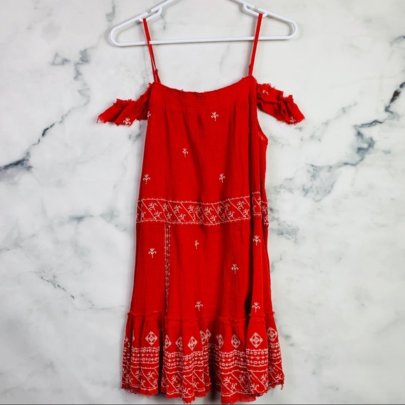 Free People Red Embroidered Boho Flounce Dress - Picture 5 of 8